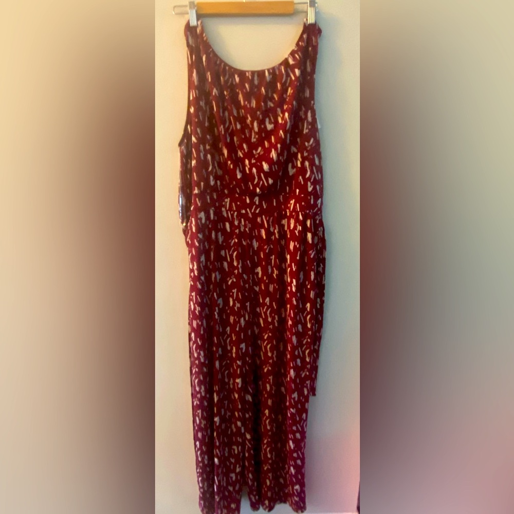 Women’s pantsuit GILLI burgundy with cream color print size 1X